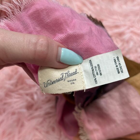 Universal Thread Cotton Scarf Fringe Hem Checkered Scarf Shawl Wrap Boho - Picture 6 of 6